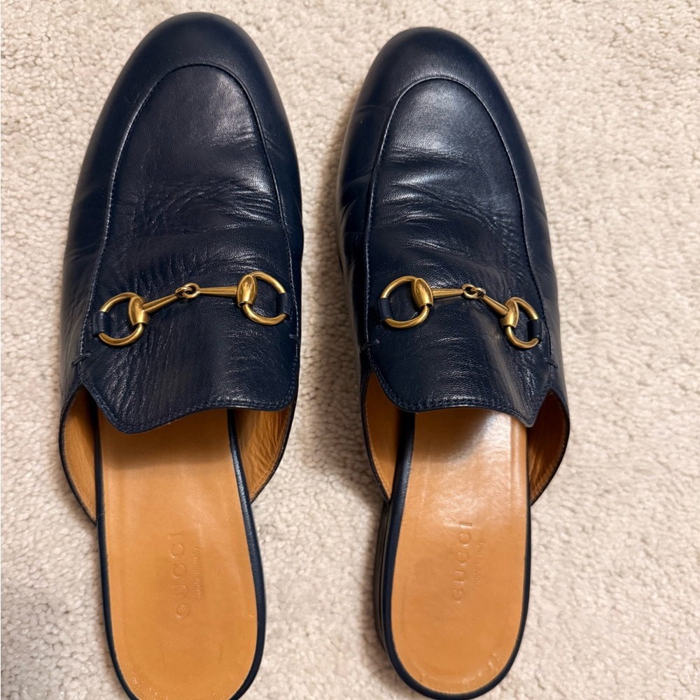 Gucci Dark Blue Leather Slip-Ons